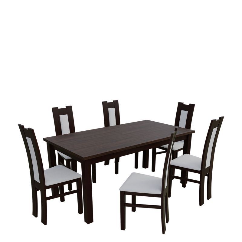 Zestaw RO17 MIRJAN 24 Stół rozkładany S18-L 80x160/200 + 6 krzeseł K41 orzech + biała ekoskóra 1 kpl.
