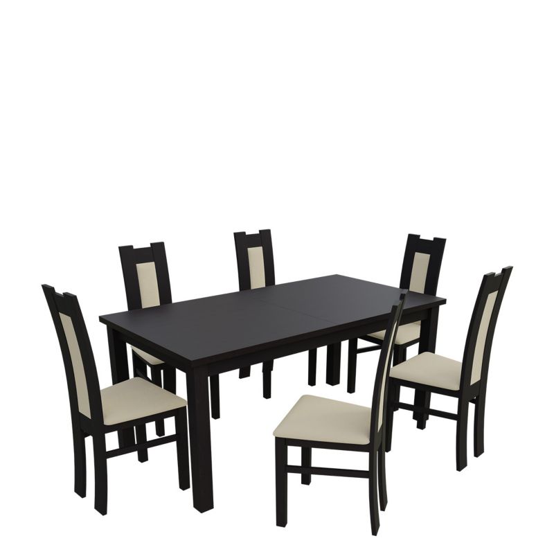 Zestaw RO17 MIRJAN 24 Stół rozkładany S18-L 80x160/200 + 6 krzeseł K41 wenge + ekoskóra ecru 1 kpl.