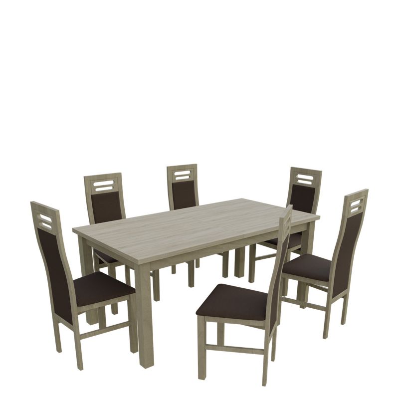 Zestaw RO22 MIRJAN 24 Stół rozkładany S18-L 80x160/200 + 6 krzeseł K65 dąb sonoma + gorzka czekolada 1 kpl.