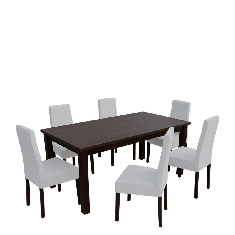 Zestaw RO22 MIRJAN 24 Stół rozkładany S18-L 80x160/200 + 6 krzeseł K65 orzech + biała ekoskóra 1 kpl.