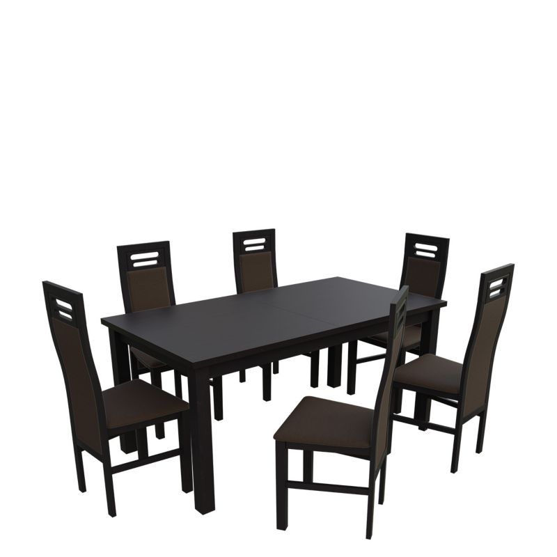 Zestaw RO22 MIRJAN 24 Stół rozkładany S18-L 80x160/200 + 6 krzeseł K65 wenge + gorzka czekolada 1 kpl.
