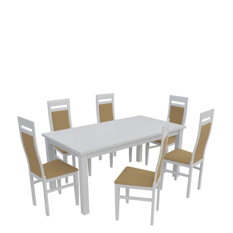 Zestaw RO24 MIRJAN 24 Stół rozkładany S18-L 80x160/200 + 6 krzeseł K70 biały + piaskowy 1 kpl.