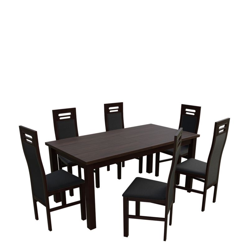 Zestaw RO24 MIRJAN 24 Stół rozkładany S18-L 80x160/200 + 6 krzeseł K70 orzech + czarna ekoskóra 1 kpl.