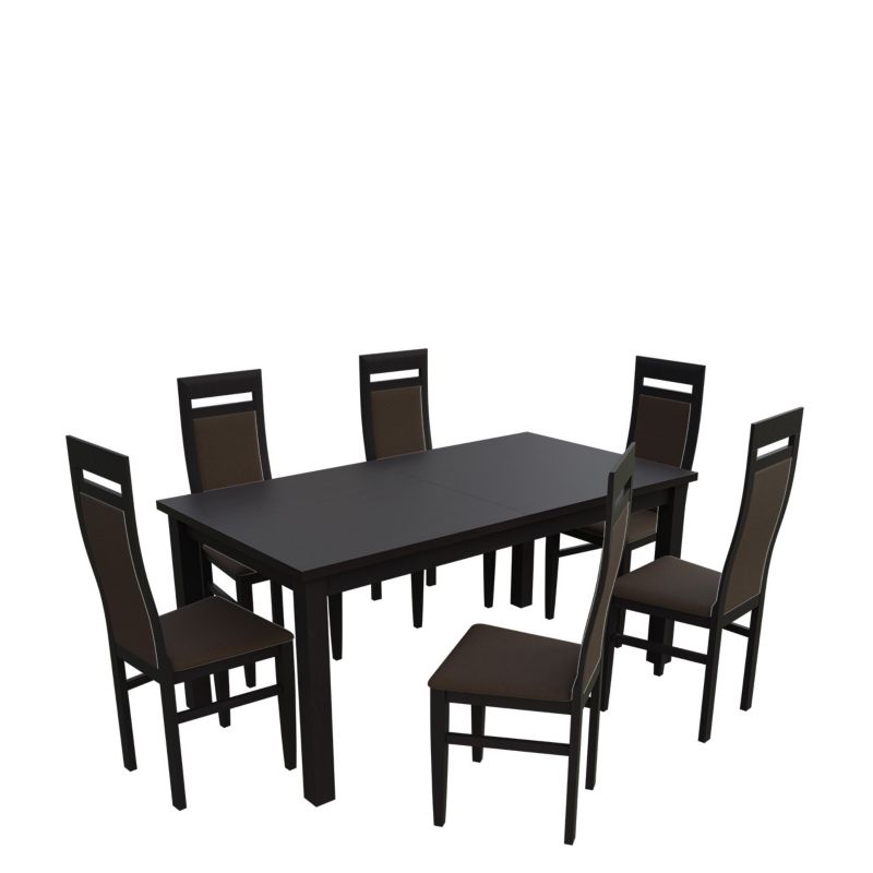 Zestaw RO24 MIRJAN 24 Stół rozkładany S18-L 80x160/200 + 6 krzeseł K70 wenge + gorzka czekolada 1 kpl.