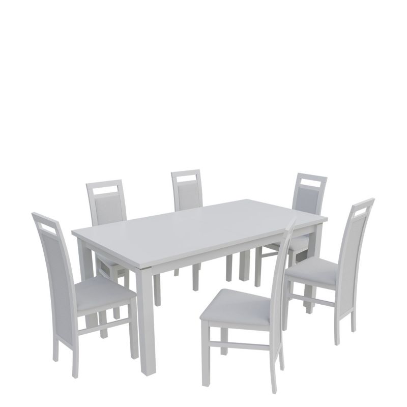Zestaw RO25 MIRJAN 24 Stół rozkładany S18-L-S 80x160/200 + 6 krzeseł K75 biały + biała ekoskóra 1 kpl.