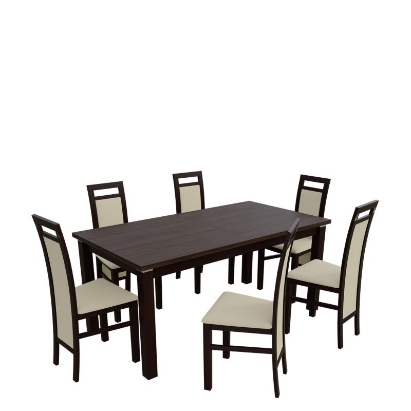 Zestaw RO25 MIRJAN 24 Stół rozkładany S18-L-S 80x160/200 + 6 krzeseł K75 orzech + ekoskóra ecru 1 kpl.
