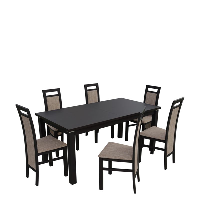 Zestaw RO25 MIRJAN 24 Stół rozkładany S18-L-S 80x160/200 + 6 krzeseł K75 wenge + jasny brąz 1 kpl.
