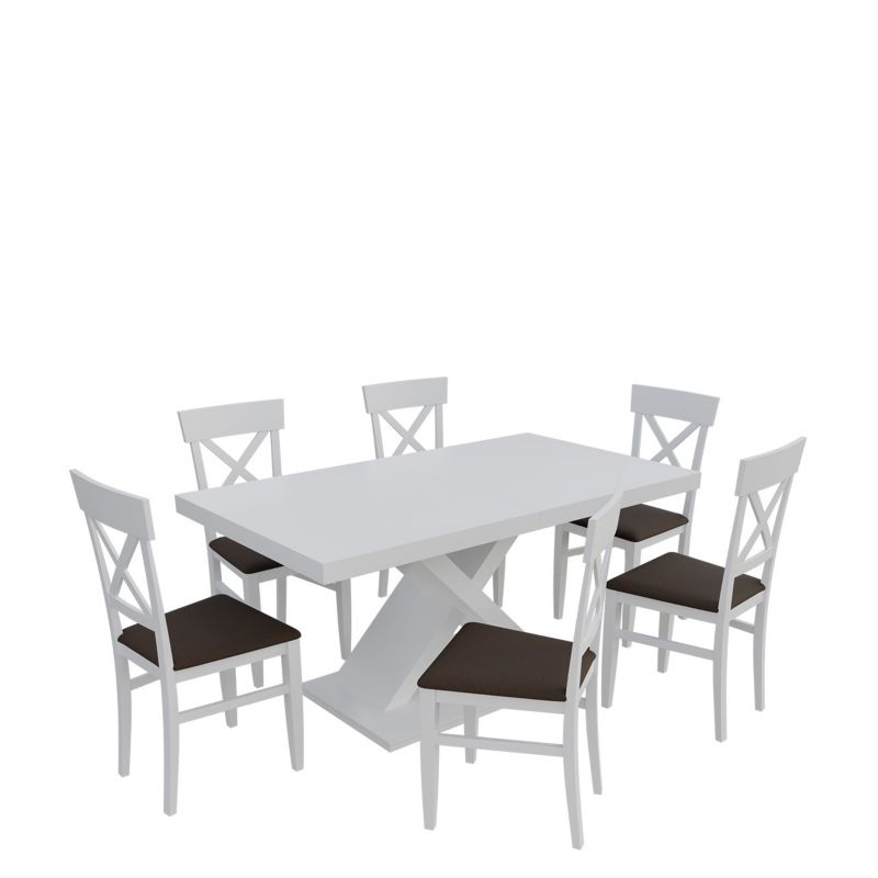 Zestaw RO44 MIRJAN 24 Stół rozkładany S50 90x160/210 + 6 krzeseł K64 biały + gorzka czekolada 1 kpl.