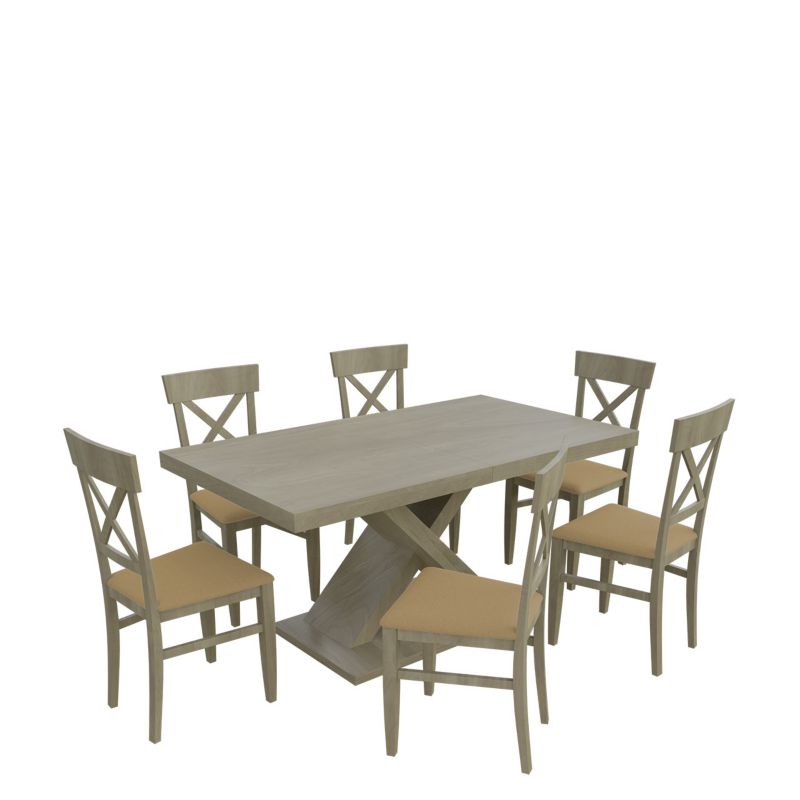 Zestaw RO44 MIRJAN 24 Stół rozkładany S50 90x160/210 + 6 krzeseł K64 dąb sonoma + piaskowy 1 kpl.