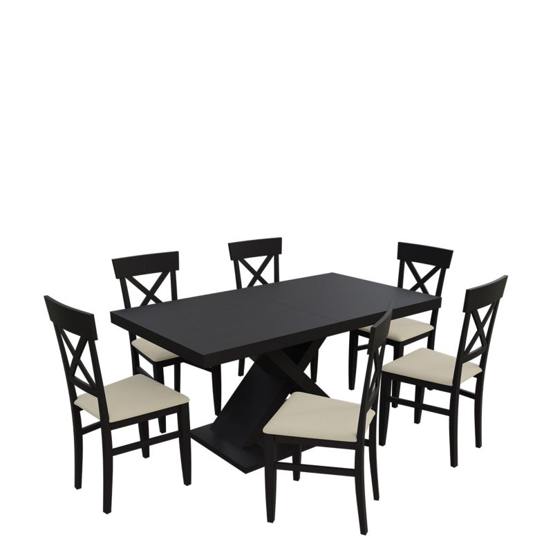 Zestaw RO44 MIRJAN 24 Stół rozkładany S50 90x160/210 + 6 krzeseł K64 wenge + ekoskóra ecru 1 kpl.