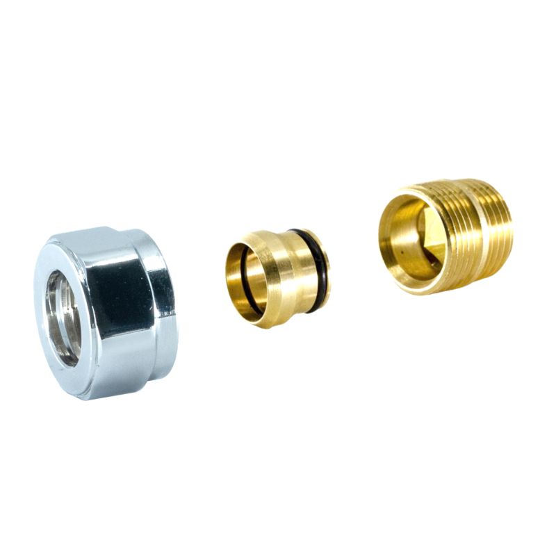 Zestaw SCHLOSSER 2 x nypel GZ 1/2 x GZ M22x1,5 i złączka zaciskowa do rury z miedzi GW M22x1,5 na 15x1 mm chrom 1 szt.