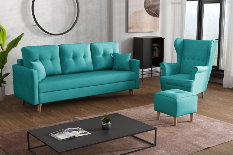 Zestaw skandynawski Bonni sofa 2xfotel 2xpodnóżek Turkusowy 1 szt.