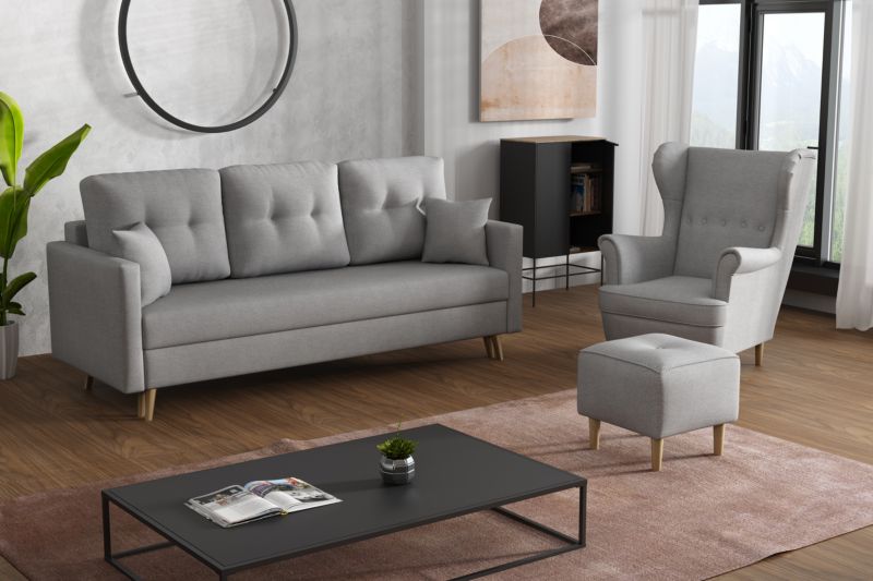 Zestaw skandynawski sofa fotel podnóżek Bonni Lahti/Denver Szary 1 szt.