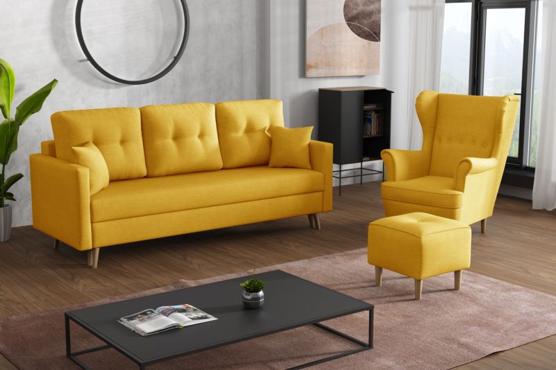Zestaw skandynawski sofa fotel podnóżek Bonni Lahti/Denver Żółty 1 szt.