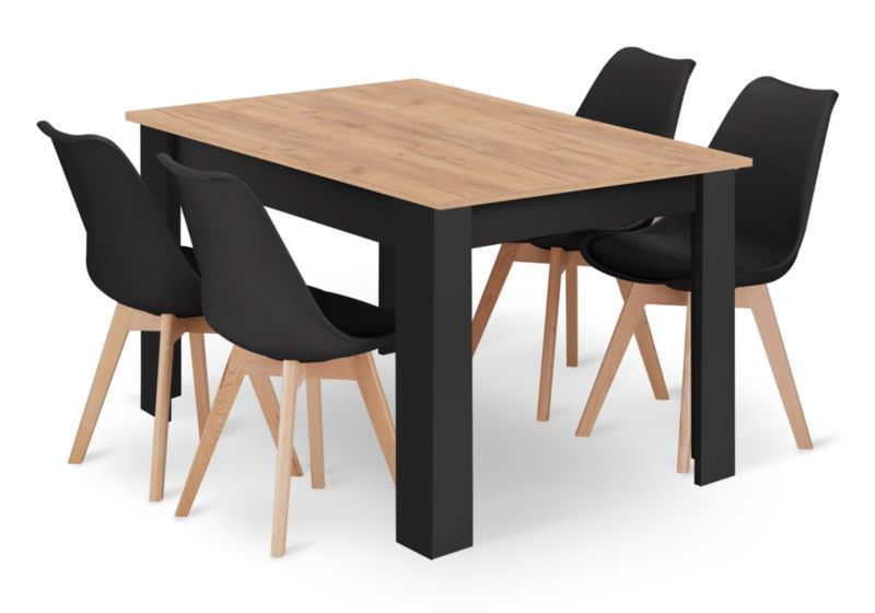 Zestaw Songmics stół kwadratowy 120x80cm dąb craft + 4 krzesła czarne 1 kpl.