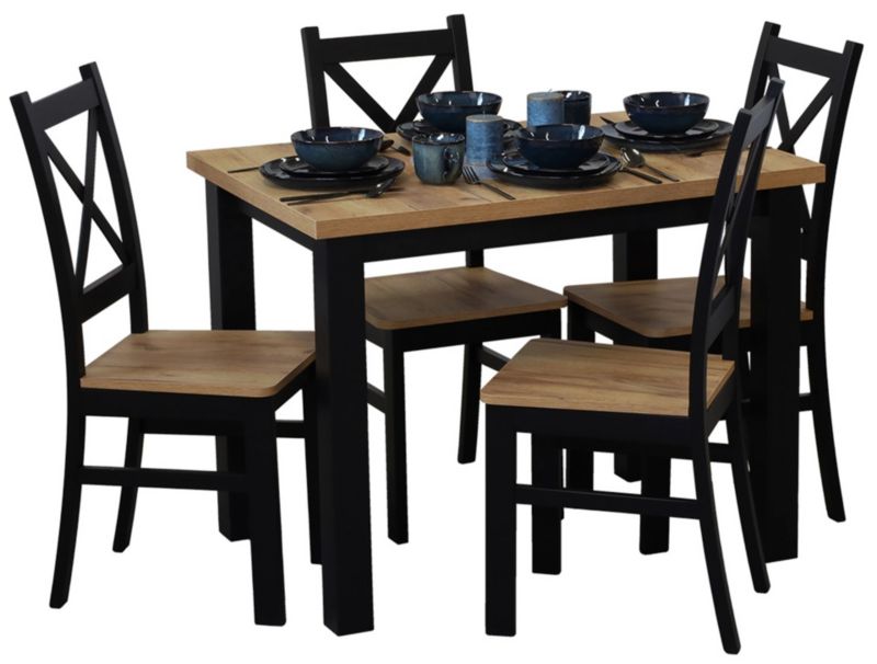 Zestaw stół 100x70 z 4 krzesłami Bonni M019-4 Czarny/Dąb Craft 1 kpl.