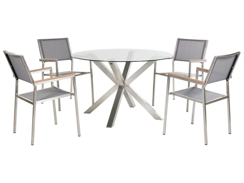 Zestaw: stół z 4 krzesłami Maletto/grosseto Szkło 120x120x75 cm Srebrny 1 kpl