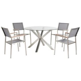 Zestaw: stół z 4 krzesłami Maletto/grosseto Szkło 120x120x75 cm Srebrny 1 kpl