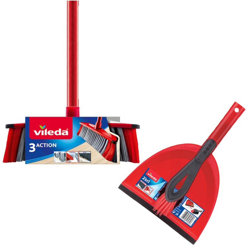 Zestaw Szczotka 3-action szufelka ze zmiotką VILEDA 130cm czerwona 1szt.