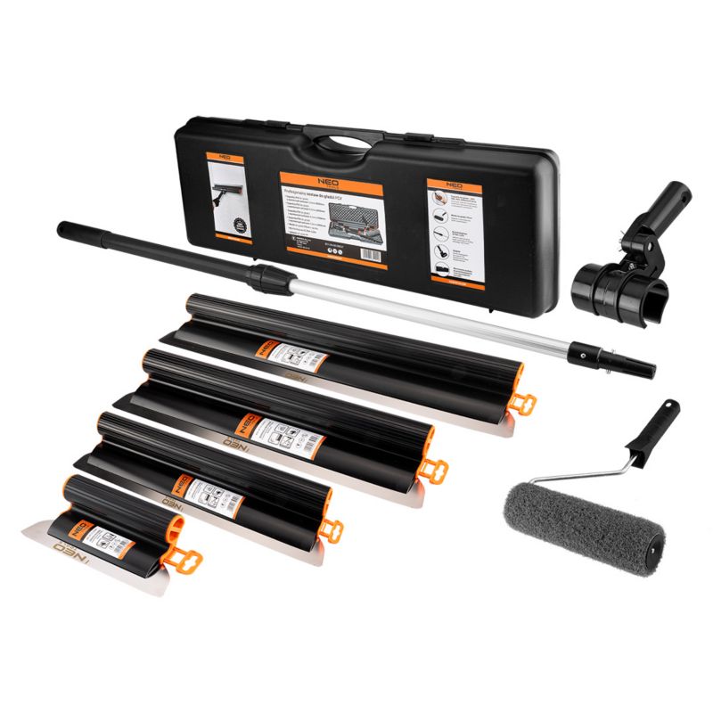 Zestaw szpachli NEO TOOLS do gładzi, kij teleskopowy, adapter, wałek do gładzi, pakowany w walizce  1 kpl