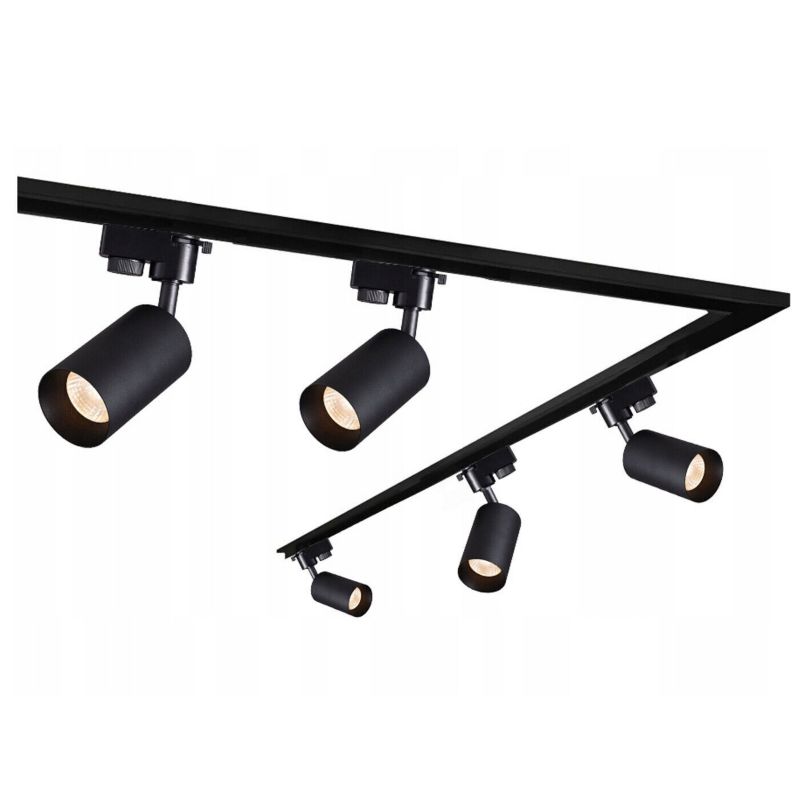 Zestaw Szynoprzewód EDO 2+1m Czarny + 5x Lampa MALGA T Czarna + Końcówka + Zaślepka + Łącznik kątowy- 1kpl