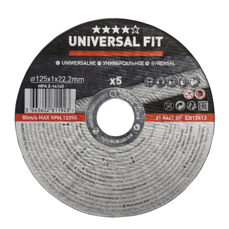 Zestaw tarcz do cięcia metalu Universal fit 125 x 1 mm 5 szt.
