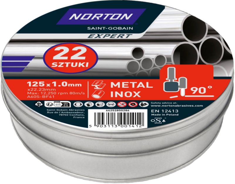Zestaw tarcz Norton 125 x 1.0 x 22.23 mm stal/inox 22 szt.