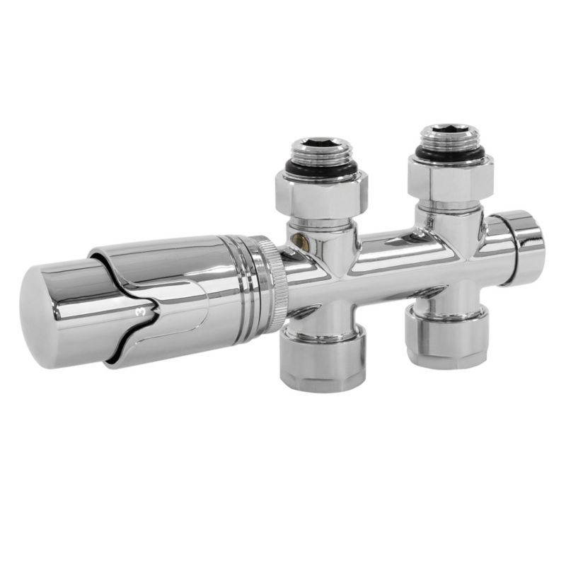 Zestaw termostatyczny ECD Germany zawory multiblock 50 mm cromato komplet podłączeniowy prosty przelotowy do kaloryfera 1 szt