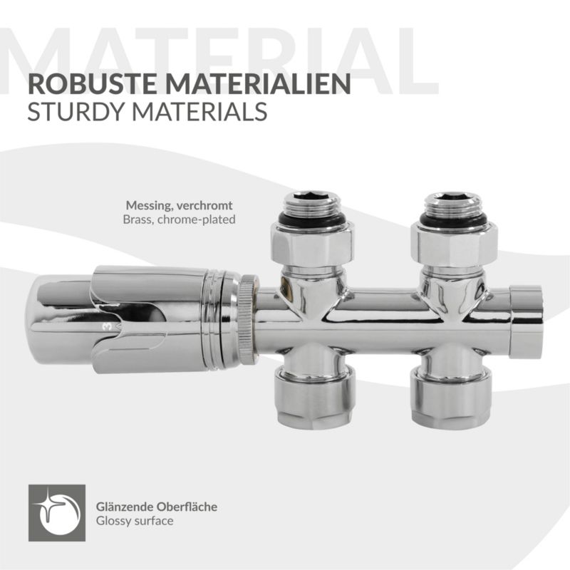 Zestaw termostatyczny ECD Germany zawory multiblock 50 mm cromato komplet podłączeniowy prosty przelotowy do kaloryfera 1 szt