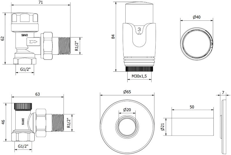 Zestaw termostatyczny kątowy Mexen G00 biały  W901-900-904-20 1 szt.