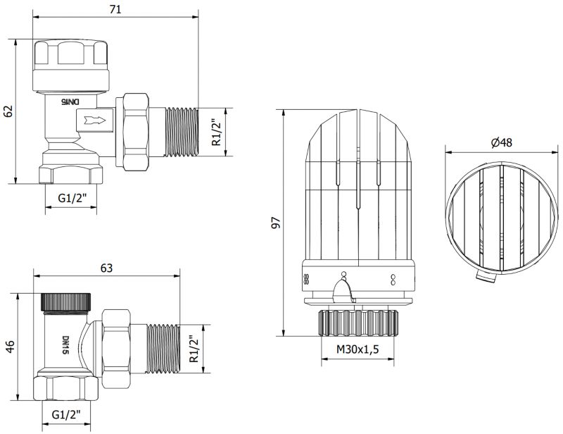 Zestaw termostatyczny kątowy Mexen G03 nikiel  W913-012-938-01 1 szt.