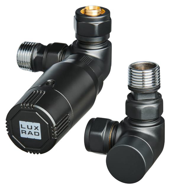 Zestaw termostatyczny osiowo prawy  (głowica w lewo) LUXRAD czarny mat 9005 1 kpl
