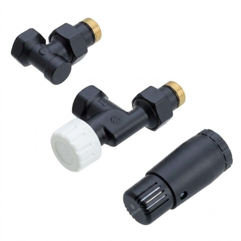 Zestaw termostatyczny SCHLOSSER z głowicą Mini Diamant, DN15 G 1/2 x 1/2 aksjalny czarny mat 1 szt.