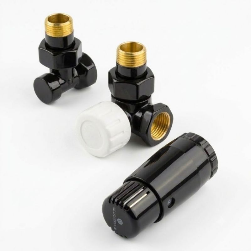 Zestaw termostatyczny SCHLOSSER z głowicą Mini Diamant, DN15 G 1/2 x 1/2 osiowo lewy czarny 1 szt.
