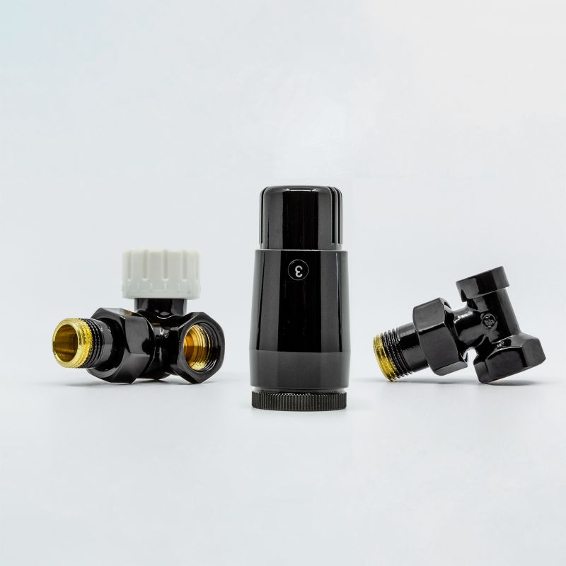 Zestaw termostatyczny SCHLOSSER z głowicą Mini Diamant, DN15 G 1/2 x 1/2 osiowo prawy czarny 1 szt.