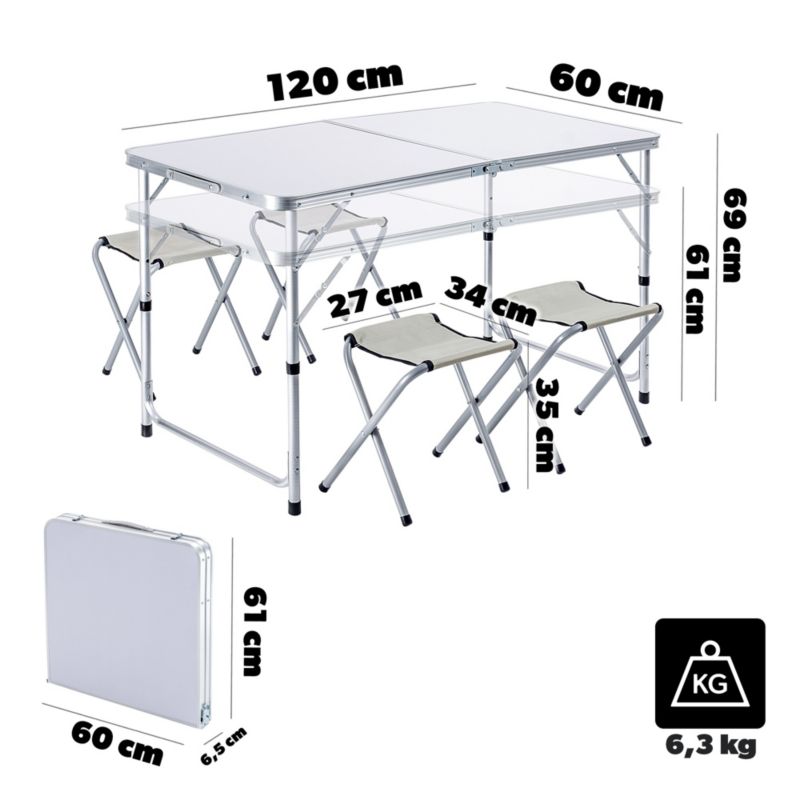 Zestaw Turystyczny KADAX Stół Składany 120cm + 4 Krzesła 5W1 Kempingowy Grill 1szt.