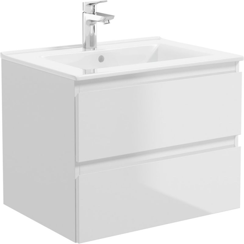 Sada umyvadla a skříňky Oltens, 60 cm, závěsná, bílý lesk, 1 ks.