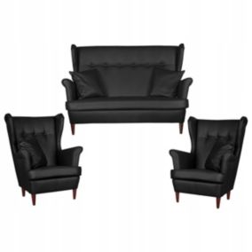 Zestaw wypoczynkowy uszak do salonu sofa fotele Family Meble Eco skóra czarny 1szt