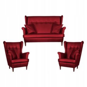 Zestaw wypoczynkowy uszak do salonu sofa fotele Family Meble Eco skóra czerwony 1szt