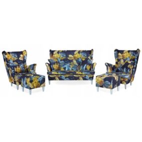 Zestaw wypoczynkowy uszak do salonu sofa fotele pufy Family Meble Ari Print granat  1szt