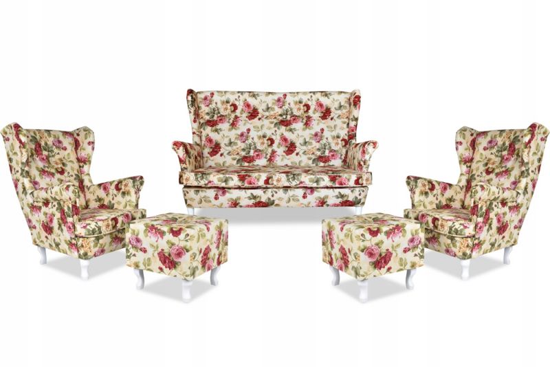 Zestaw wypoczynkowy uszak do salonu sofa fotele pufy Family Meble Ari Print  kwiaty 1szt