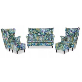 Zestaw wypoczynkowy uszak do salonu sofa fotele pufy Family Meble Ari Print niebieski  1szt