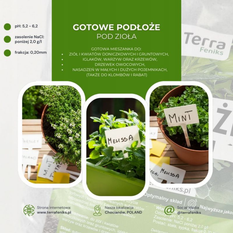 Ziemia uniwersalna do ziół Terra Feniks gotowe podłoże pod zioła 20 L 1 szt.
