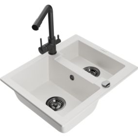 Zlewozmywak granitowy 1.5-komorowy Mexen Carlos z baterią kuchenną Duero czarny  - 6518-77-671600-70-B 1 szt.