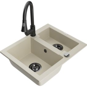 Zlewozmywak granitowy 1.5-komorowy Mexen Carlos z baterią kuchenną Elia biały  - 6518-20-670101-70 1 szt.