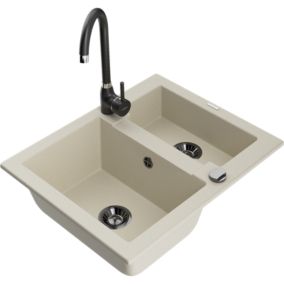 Zlewozmywak granitowy 1.5-komorowy Mexen Carlos z baterią kuchenną Telma biały  - 6518-20-670200-70 1 szt.
