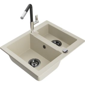 Zlewozmywak granitowy 1.50-komorowy Mexen Carlos z baterią kuchenną Flora beżowy  6518-69-670401-07-B 1 szt.