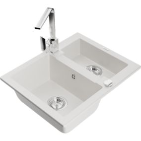 Zlewozmywak granitowy 1.50-komorowy Mexen Carlos z baterią kuchenną Rita biały  6518-20-670300-00 1 szt.