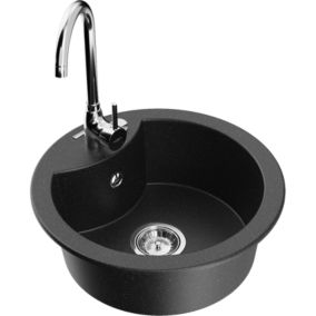 Zlewozmywak granitowy 1-komorowy Mexen Diego z baterią kuchenną Telma czarny/srebrny  6512-73-670200-00 1 szt.