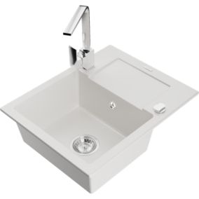 Zlewozmywak granitowy 1-komorowy Mexen Enzo z ociekaczem i baterią kuchenną Rita biały  6506-20-670300-00 1 szt.